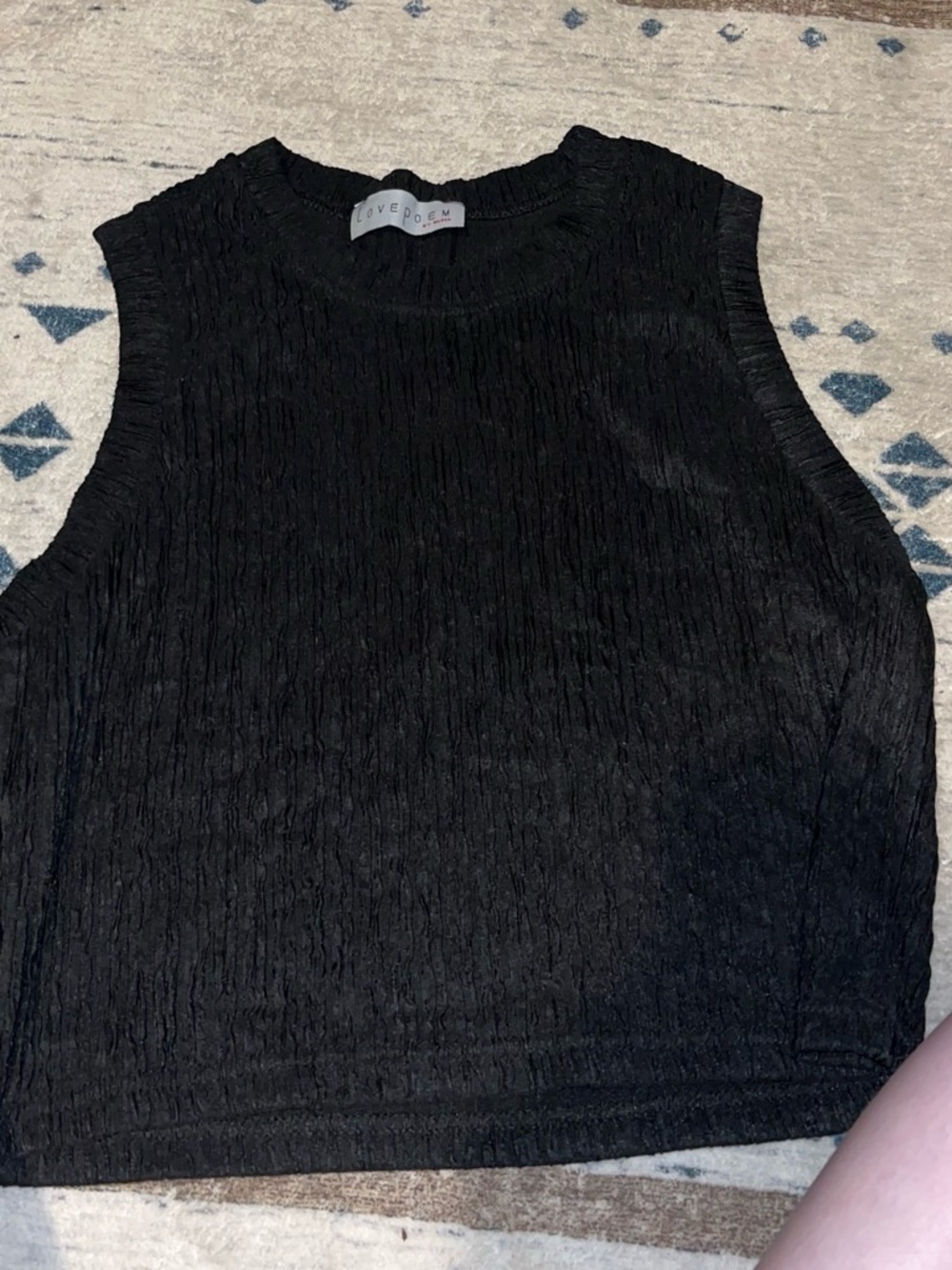 Love, Fire Black Textured Sleeveless Crop Tank